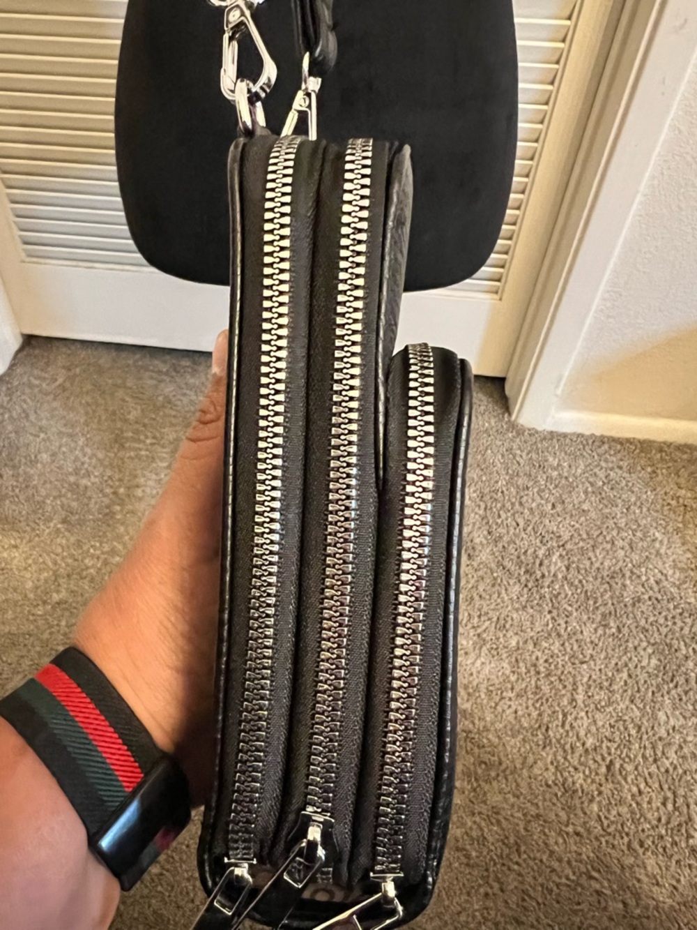 Black Pebbled Leather Crossbody Phone Bag - Picture 2 of 7